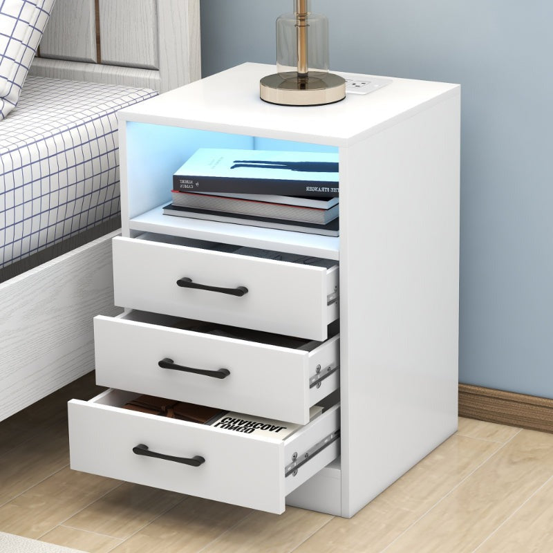 Einar - White Modern 3 Drawer Nightstand with Charging Station