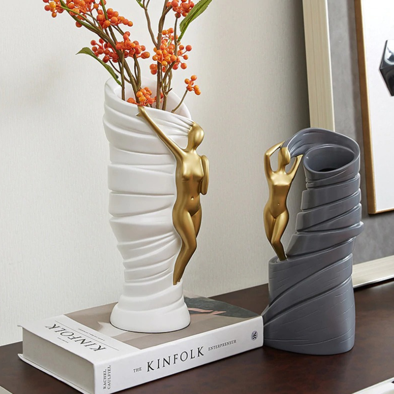 HomeQuill‚Ñ¢ Luxury Golden Lady Flower Vase - Nordic Side - 