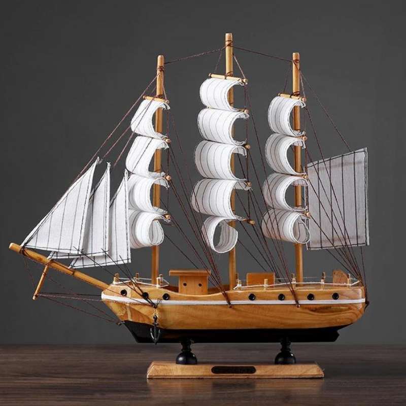 HomeQuill‚Ñ¢ Mediterranean Style Wooden Sailboat Model - Nordic Side - 