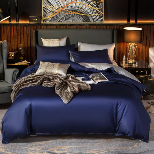 Shemir Royal Blue Silver Reversible Egyptian Cotton Bedding Set