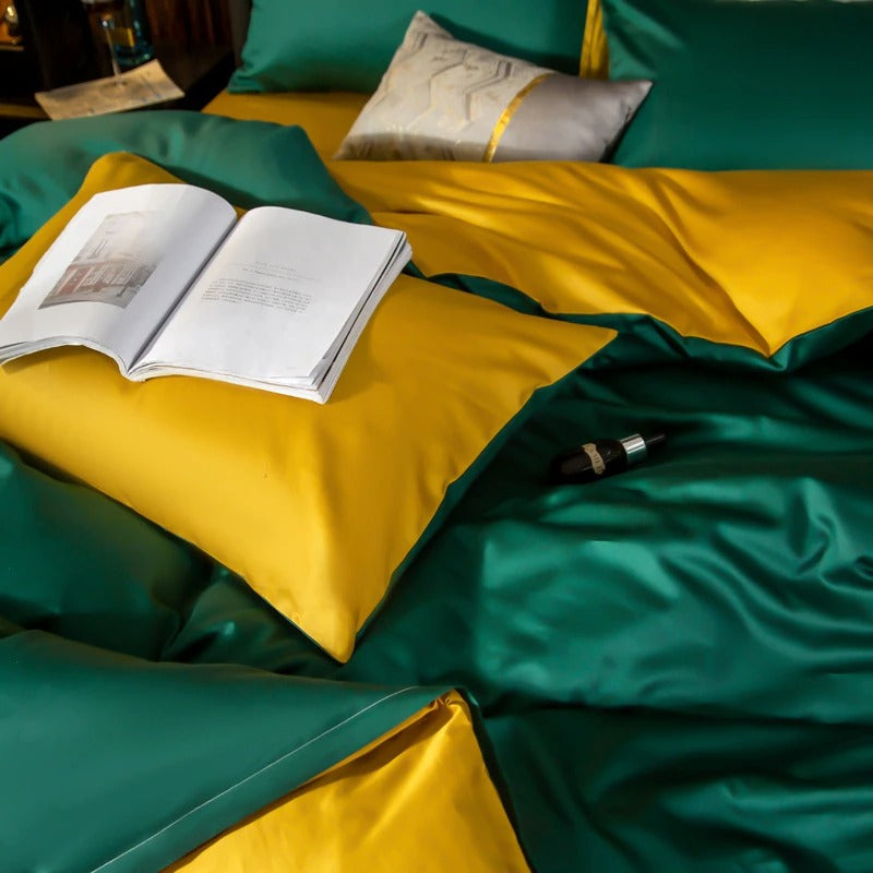 Shemir Emerald Green Gold Reversible Egyptian Cotton Bedding Set