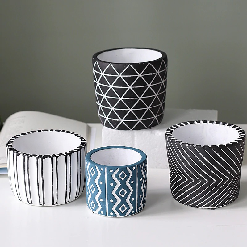 HomeQuill‚Ñ¢ Retro Geometric Flower Pots - Nordic Side - 