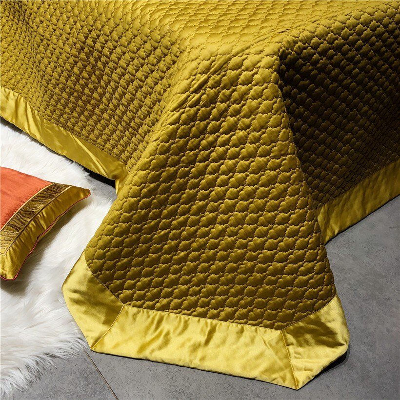 Daniella Gold Damask Embroidered Satin Egyptian Cotton Bedding Set