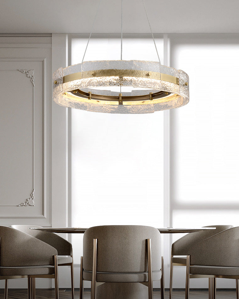 WOMO Hammered Glass Round Brass Chandelier-WM2351