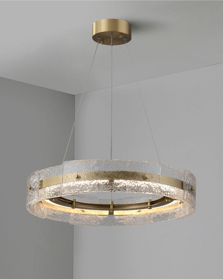 WOMO Hammered Glass Round Brass Chandelier-WM2351