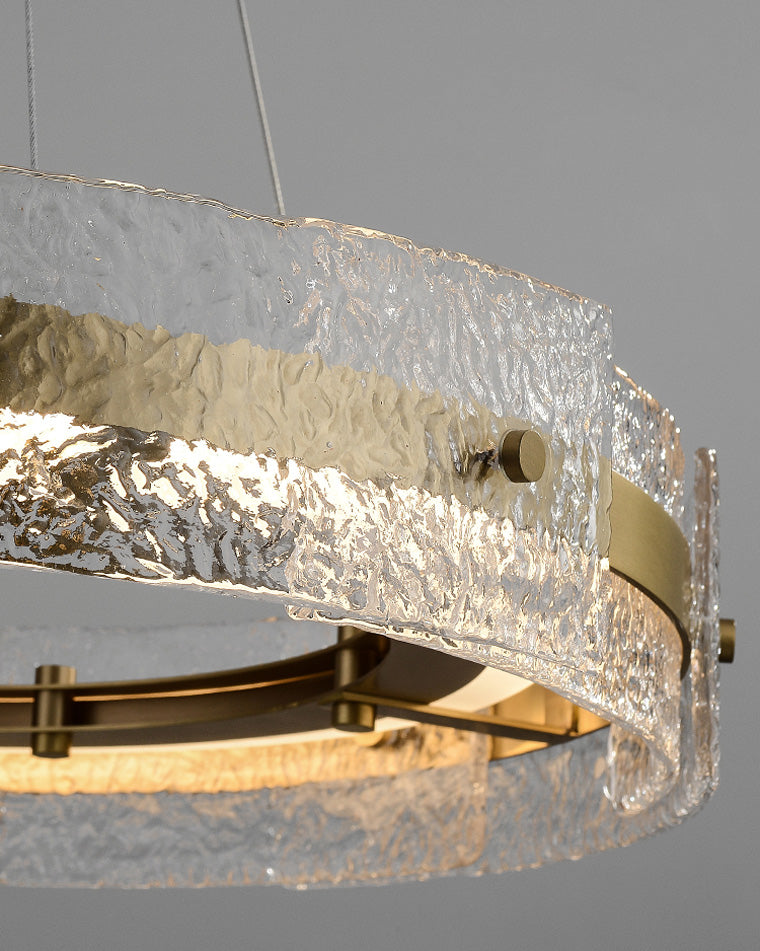 WOMO Hammered Glass Round Brass Chandelier-WM2351