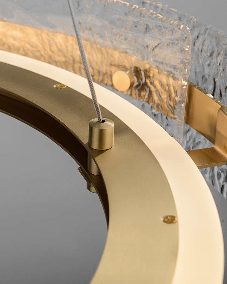 WOMO Hammered Glass Round Brass Chandelier-WM2351