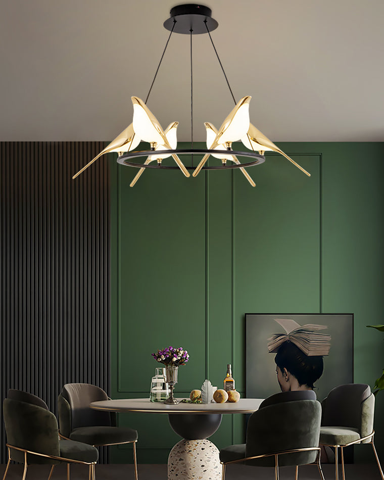 WOMO Black and Gold Bird Chandelier-WM2512