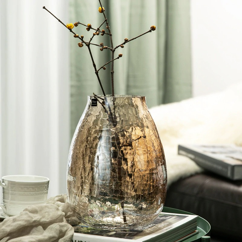 HomeQuill‚Ñ¢ Luxury Glazed Ice Flower Glass Vase - Nordic Side - 