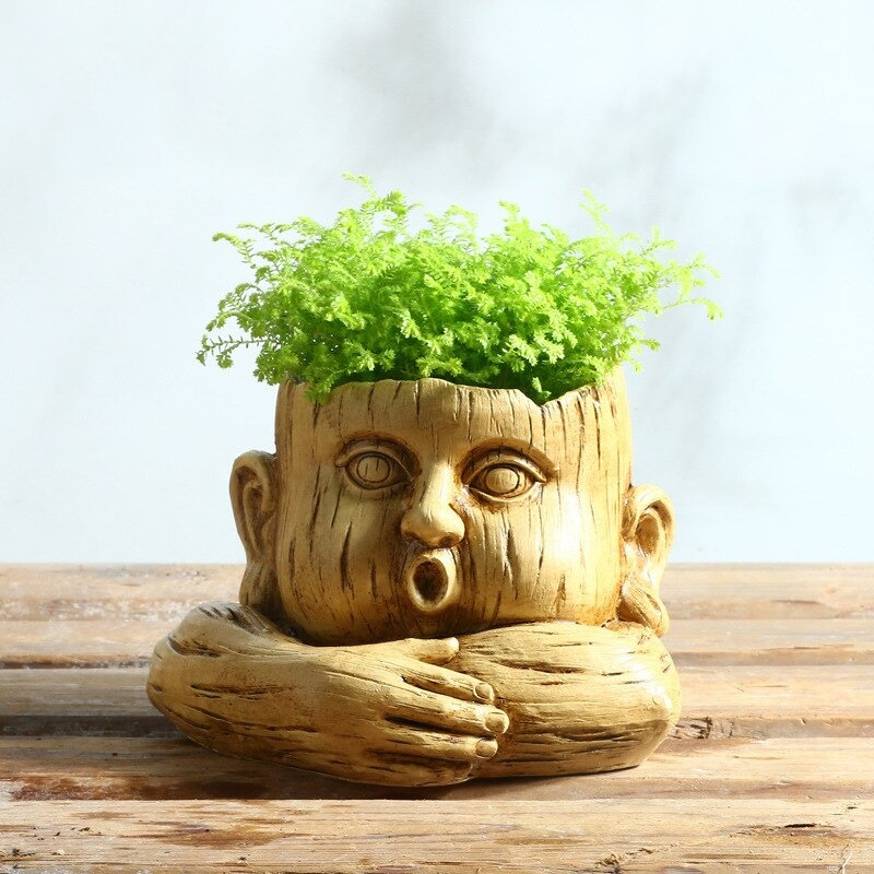 HomeQuill‚Ñ¢ Wooden Face Vase - Nordic Side - 