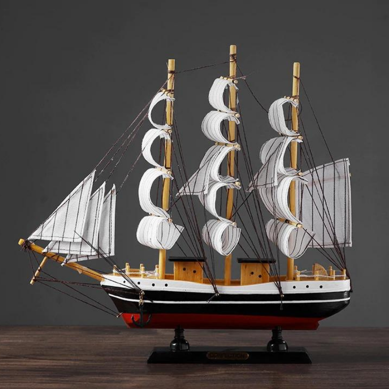 HomeQuill‚Ñ¢ Mediterranean Style Wooden Sailboat Model - Nordic Side - 