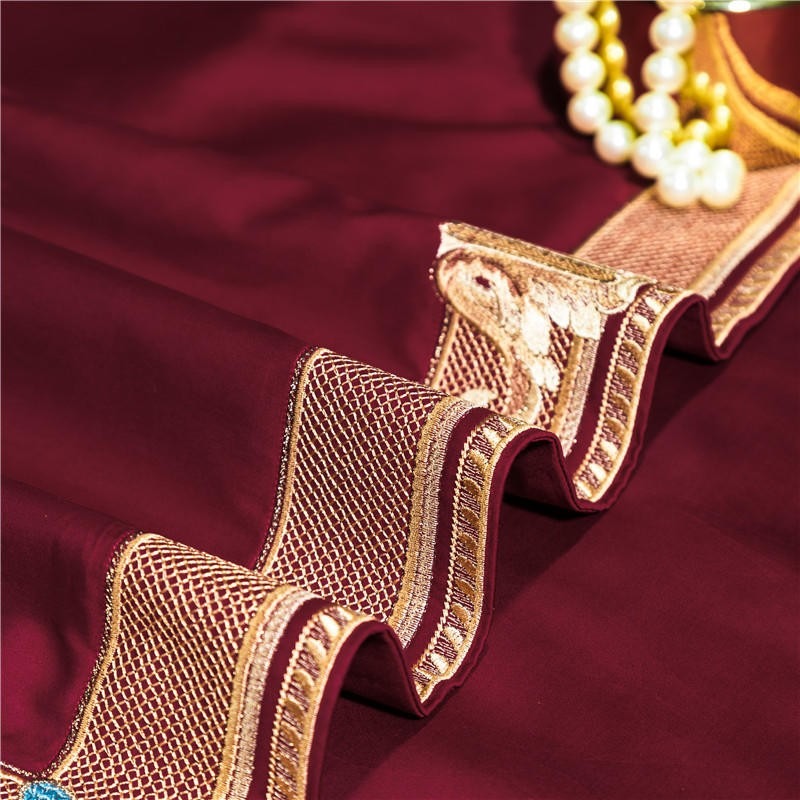 Anahi Red Embroidered Motif Border Egyptian Cotton Bedding Set