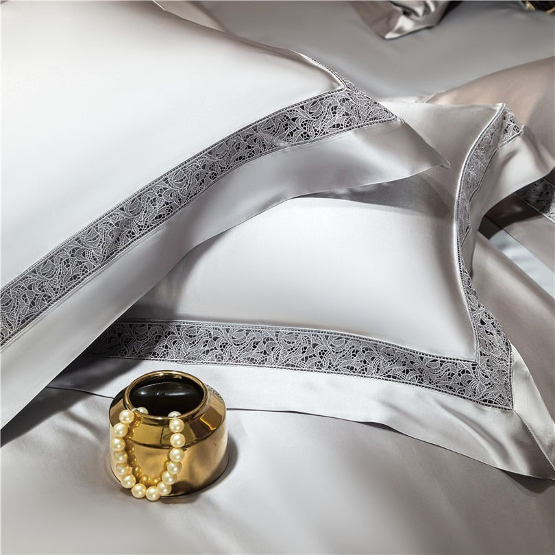 Willa Silver Satin Cotton Bedding Set
