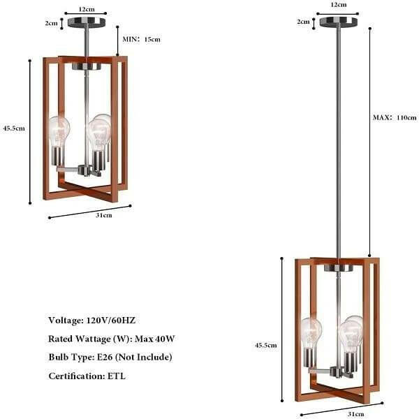 Lauren - Modern Industrial Hanging Pendant Lamp with Iron Square Lamp Shade