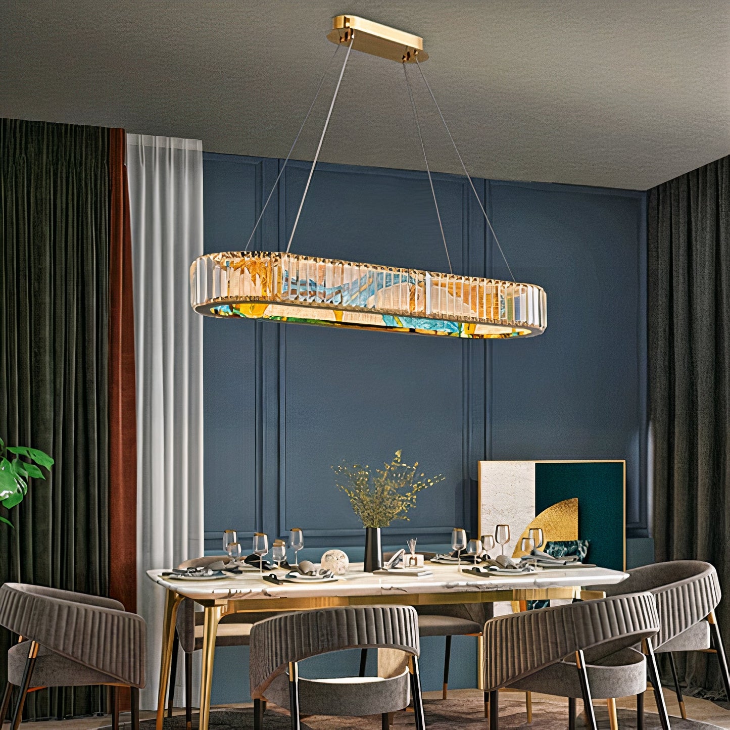 MAK Colored-Map Wall/Pendant/Ceiling Chandelier Dimmable LED Stained Glass Oval Gold Post-modern