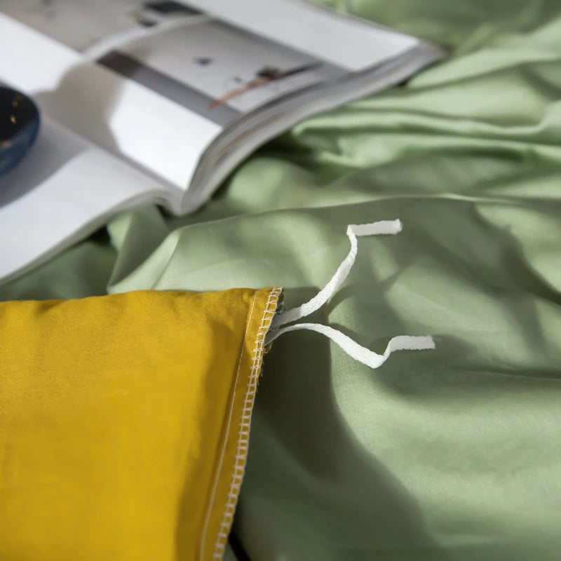 Shemir Light Green Gold Reversible Egyptian Cotton Bedding Set