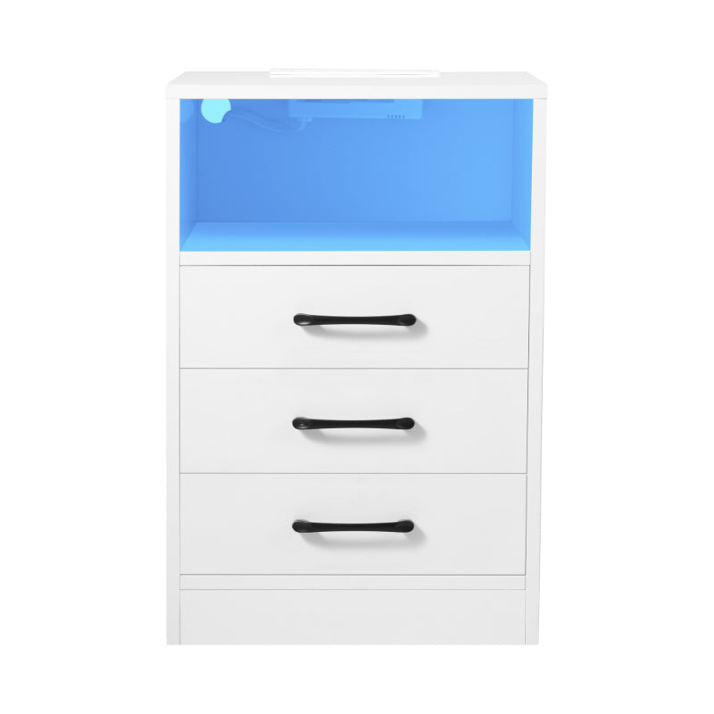 Einar - White Modern 3 Drawer Nightstand with Charging Station