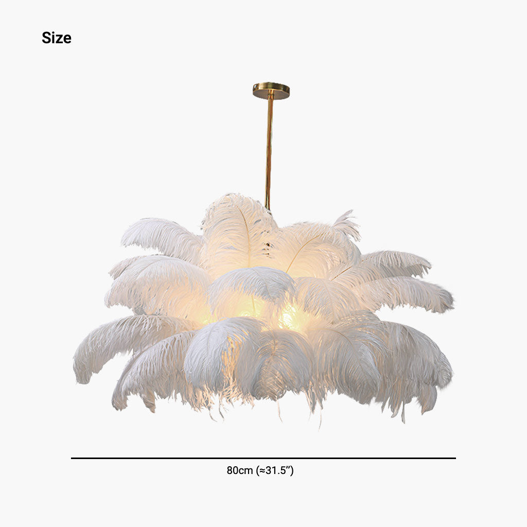 Ceiling Light Chandelier Ostrich Feather Lampshade Pendant Artistic, White