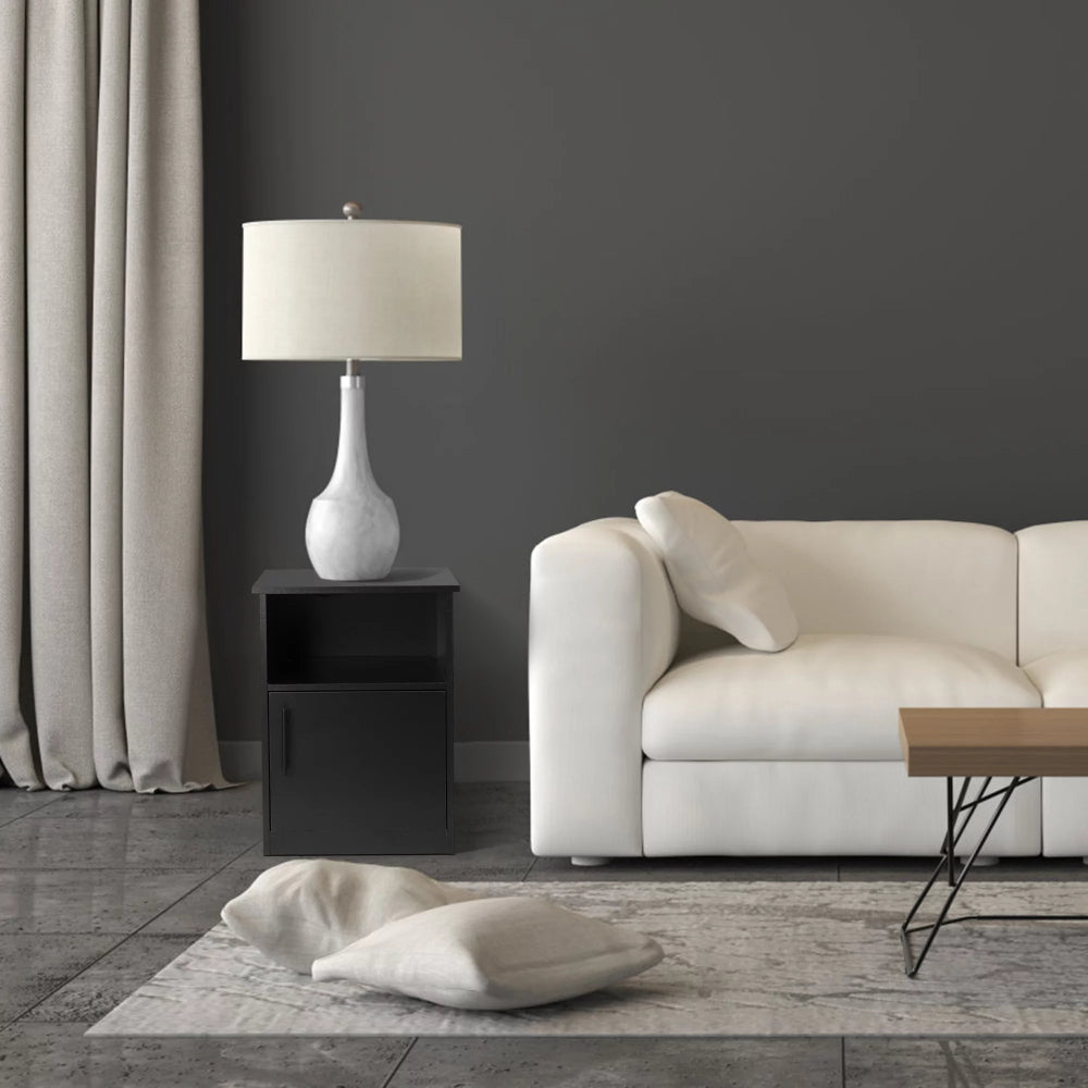 Egil - Modern Wide Top Open Shelf Cabinet Nightstand with Charging Station