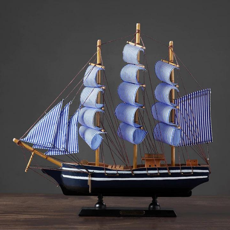 HomeQuill‚Ñ¢ Mediterranean Style Wooden Sailboat Model - Nordic Side - 
