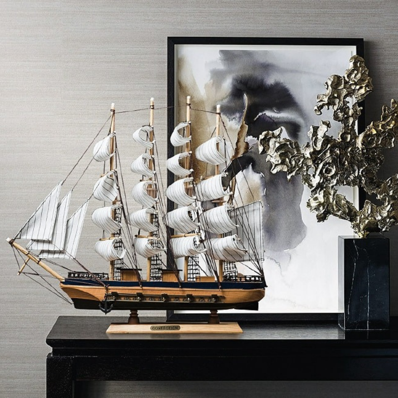 HomeQuill‚Ñ¢ Mediterranean Style Wooden Sailboat Model - Nordic Side - 