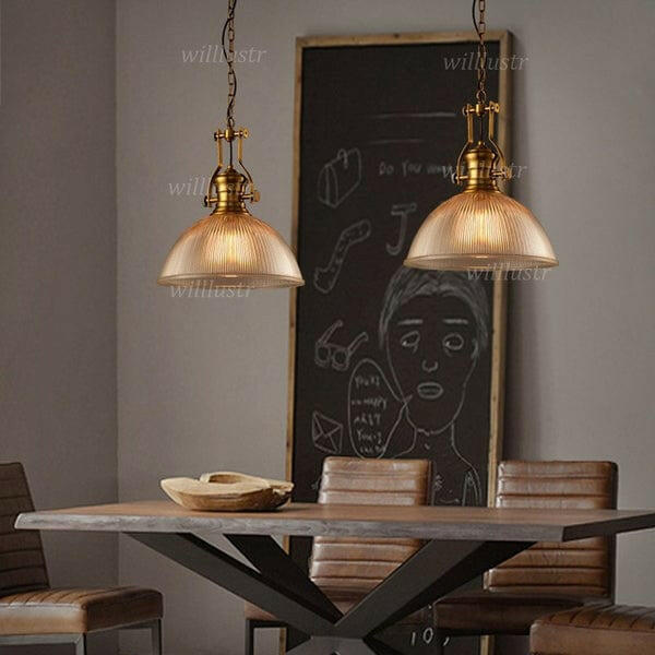 Brisell - Vintage Dome Pendant Lamp with Ribbed Glass