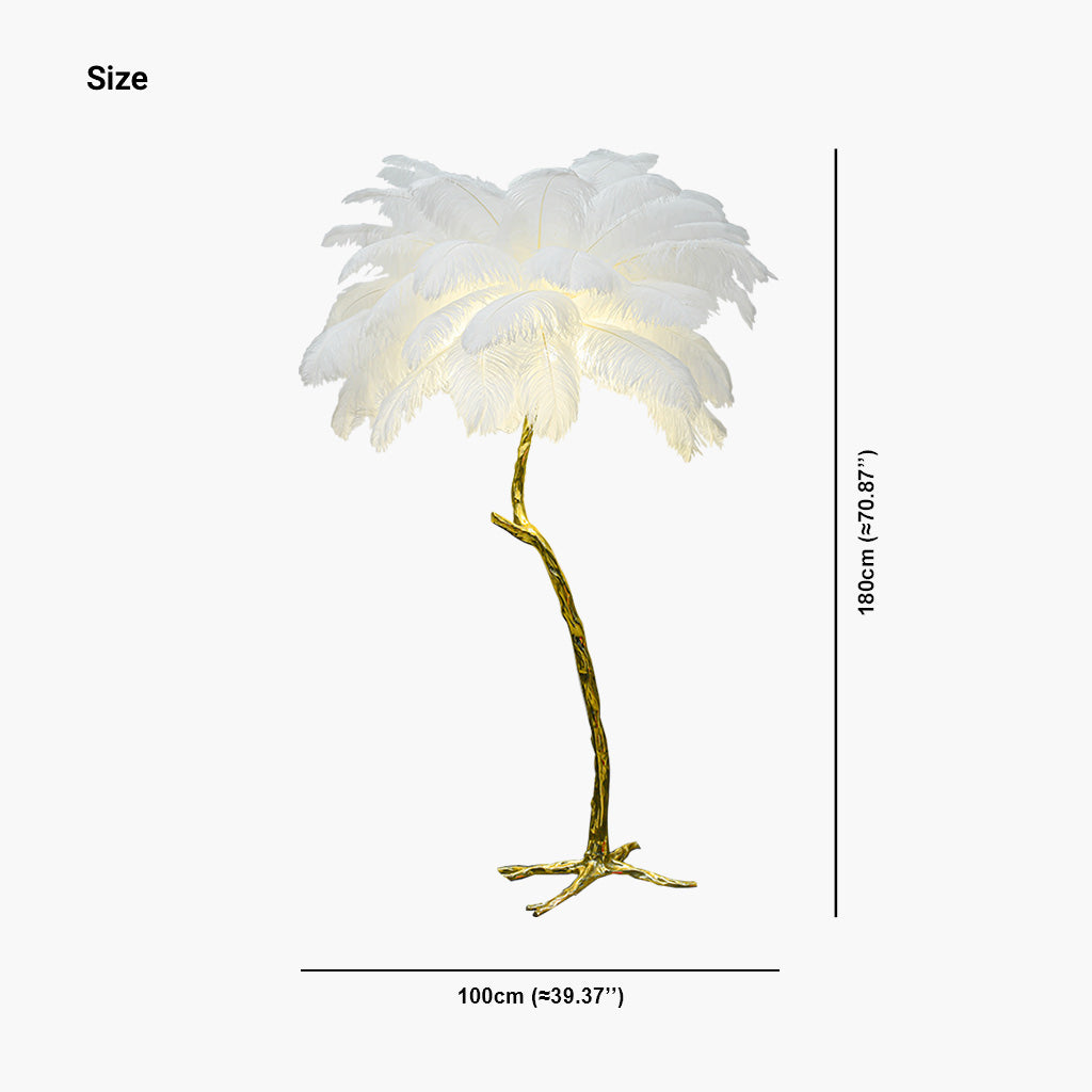 Ostrich Feather Copper Brass Tree Floor Lamp Luxury 70", 4 Colors