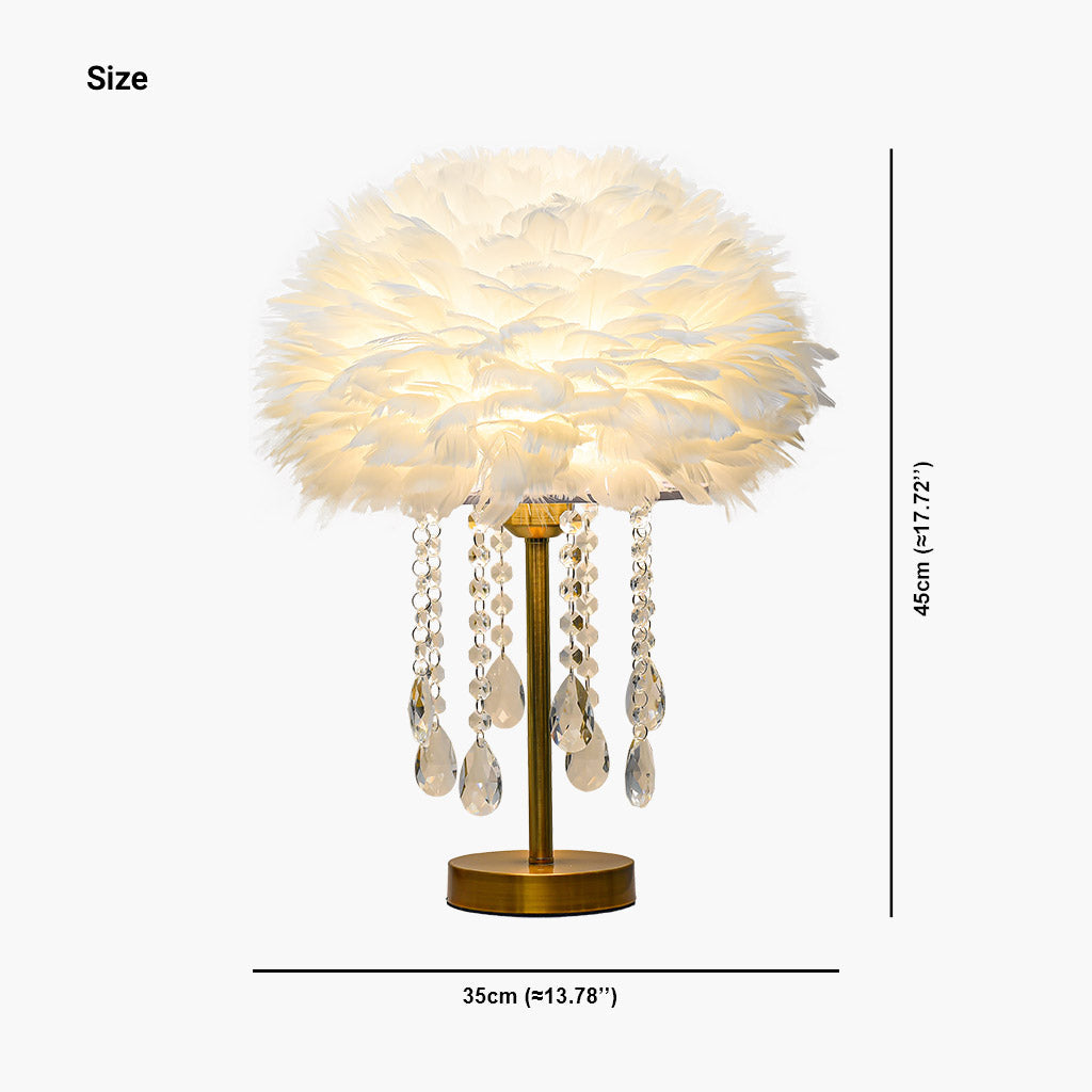 Feather Table Lamp with Crystal Elegance