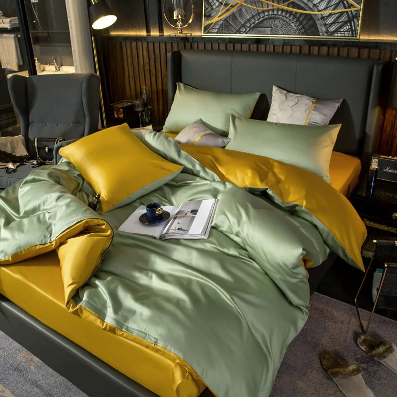 Shemir Light Green Gold Reversible Egyptian Cotton Bedding Set