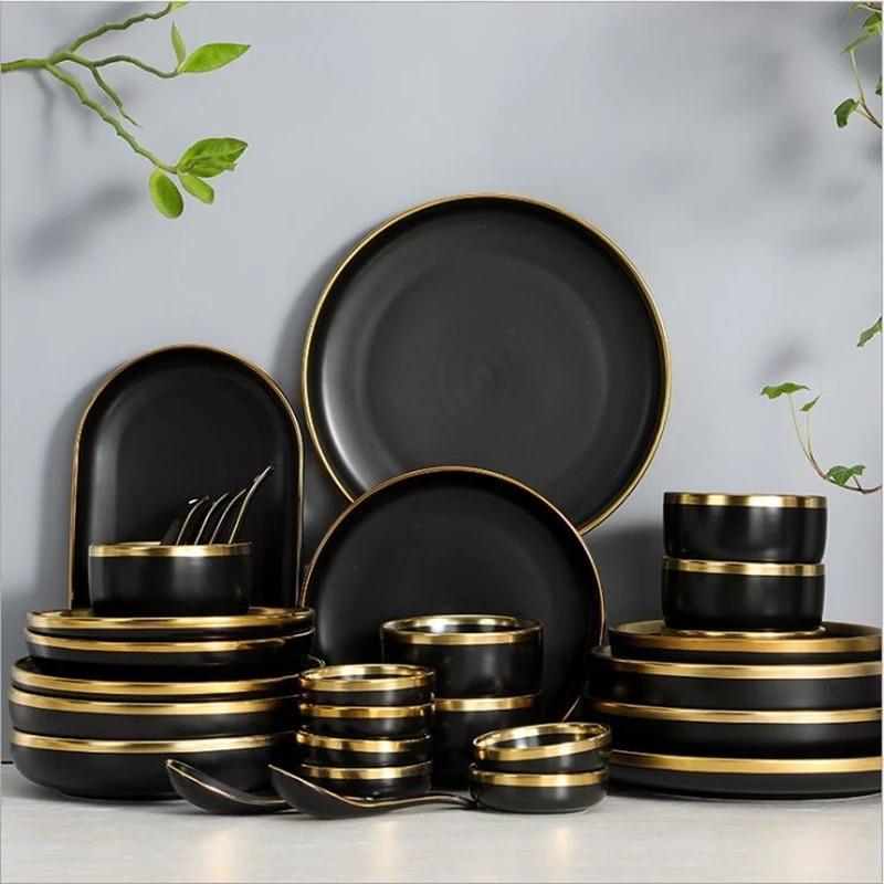 Black Elegant Black Ceramic Tableware Set