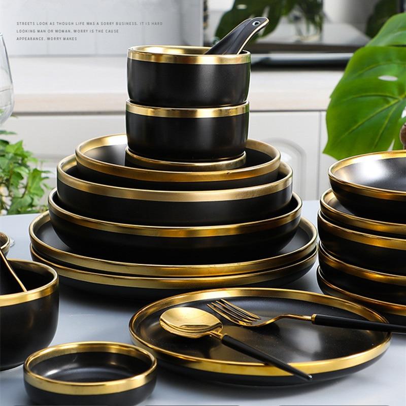 Black Elegant Black Ceramic Tableware Set