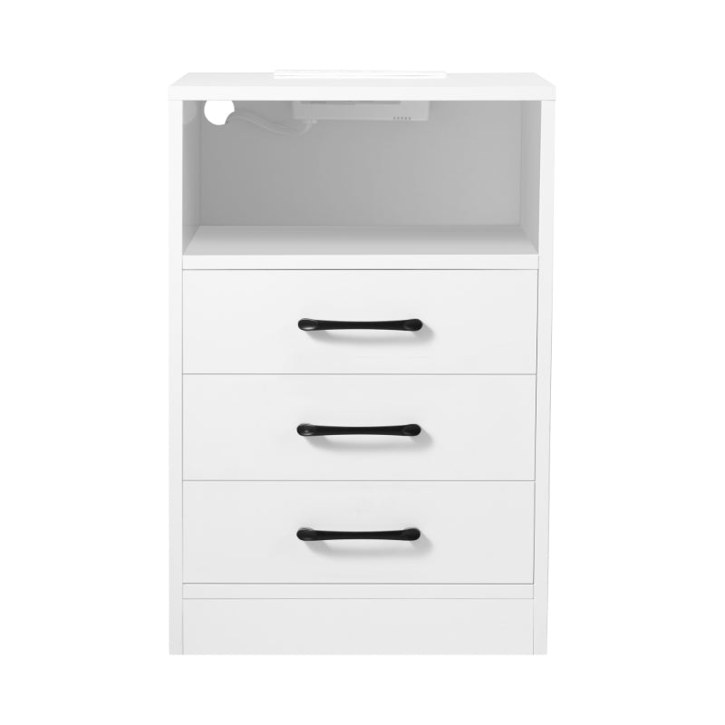 Einar - White Modern 3 Drawer Nightstand with Charging Station