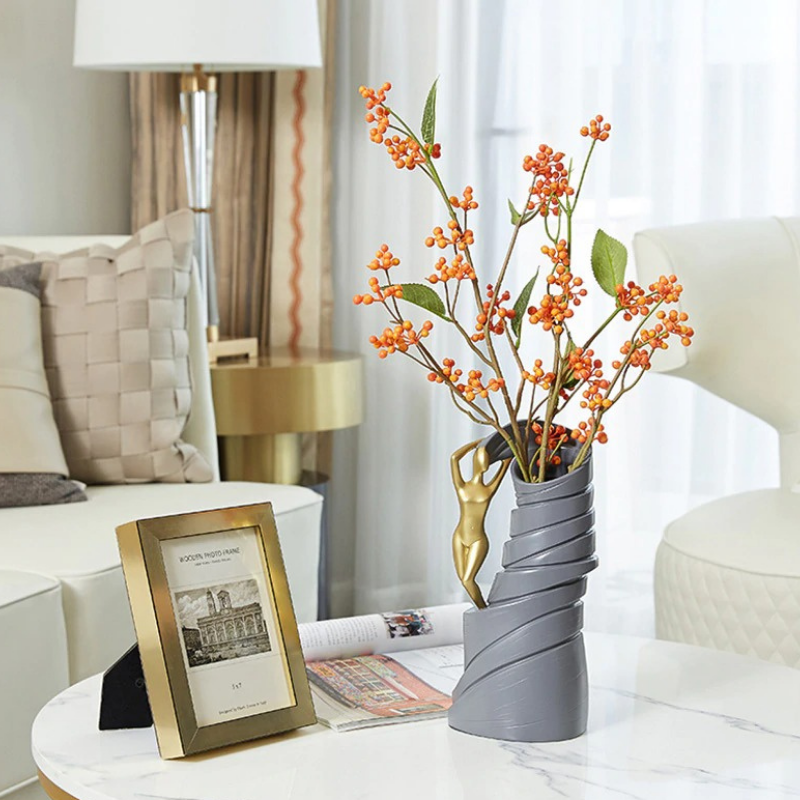 HomeQuill‚Ñ¢ Luxury Golden Lady Flower Vase - Nordic Side - 