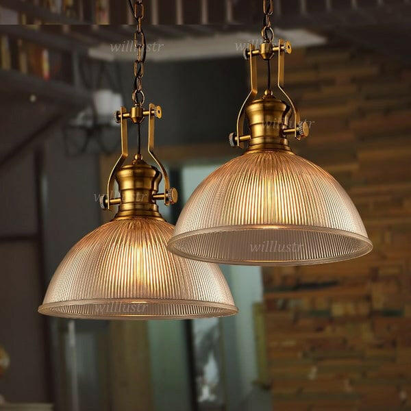 Brisell - Vintage Dome Pendant Lamp with Ribbed Glass