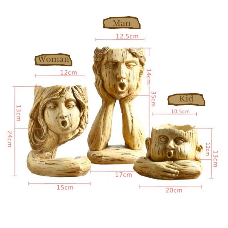 HomeQuill‚Ñ¢ Wooden Face Vase - Nordic Side - 