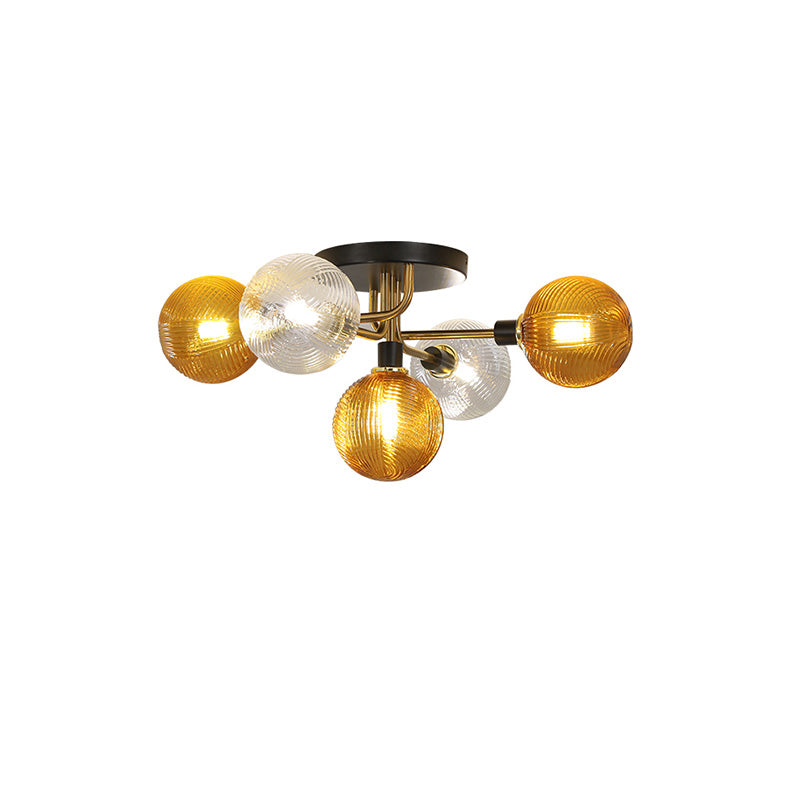 WOMO Ribbed Smoked/Green Glass Globe Ceiling Light-WM1110