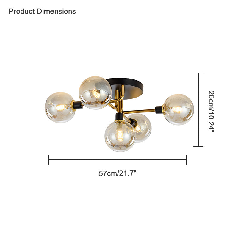 WOMO Ribbed Smoked/Green Glass Globe Ceiling Light-WM1110