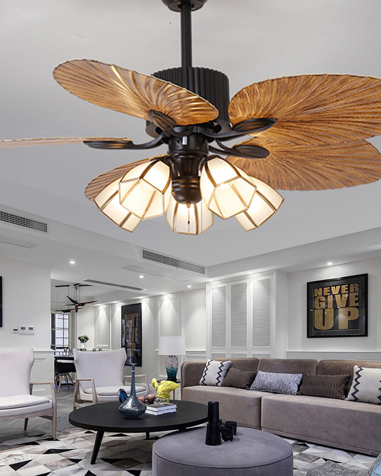 WOMO 52" Tropical Leaf Ceiling Fan Chandelier-WM5012