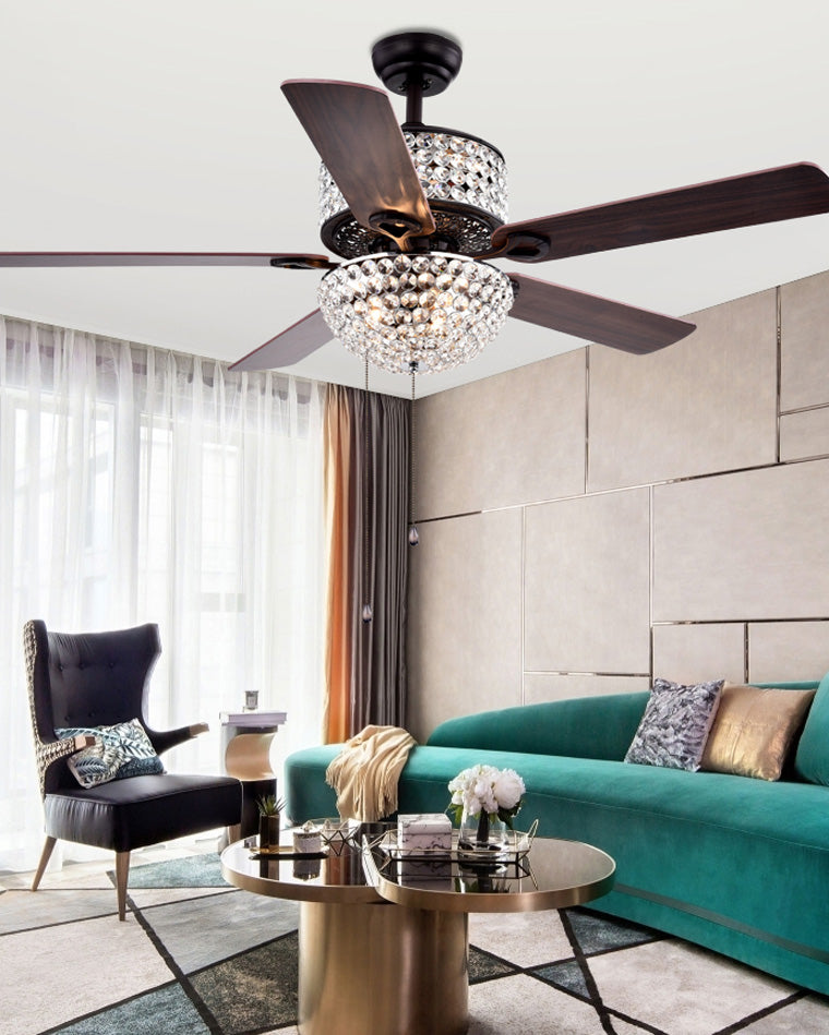 WOMO Vintage Crystal Ceiling Fan Chandelier-WM5033
