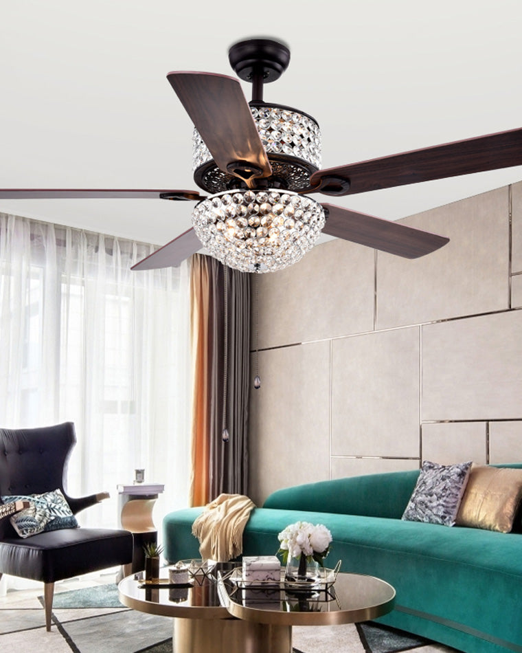 WOMO Vintage Crystal Ceiling Fan Chandelier-WM5033