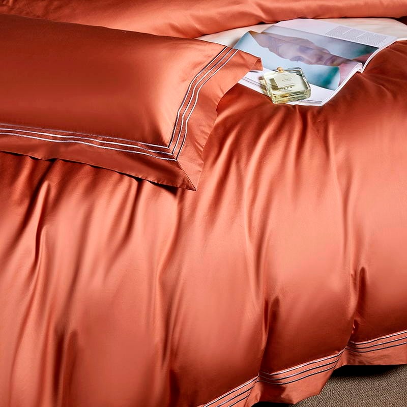Leila Orange Embroidered Edge Egyptian Cotton Bedding Set
