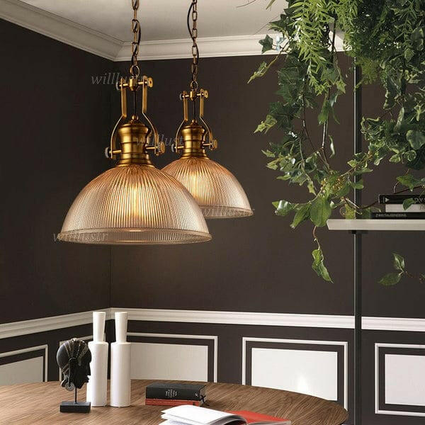 Brisell - Vintage Dome Pendant Lamp with Ribbed Glass