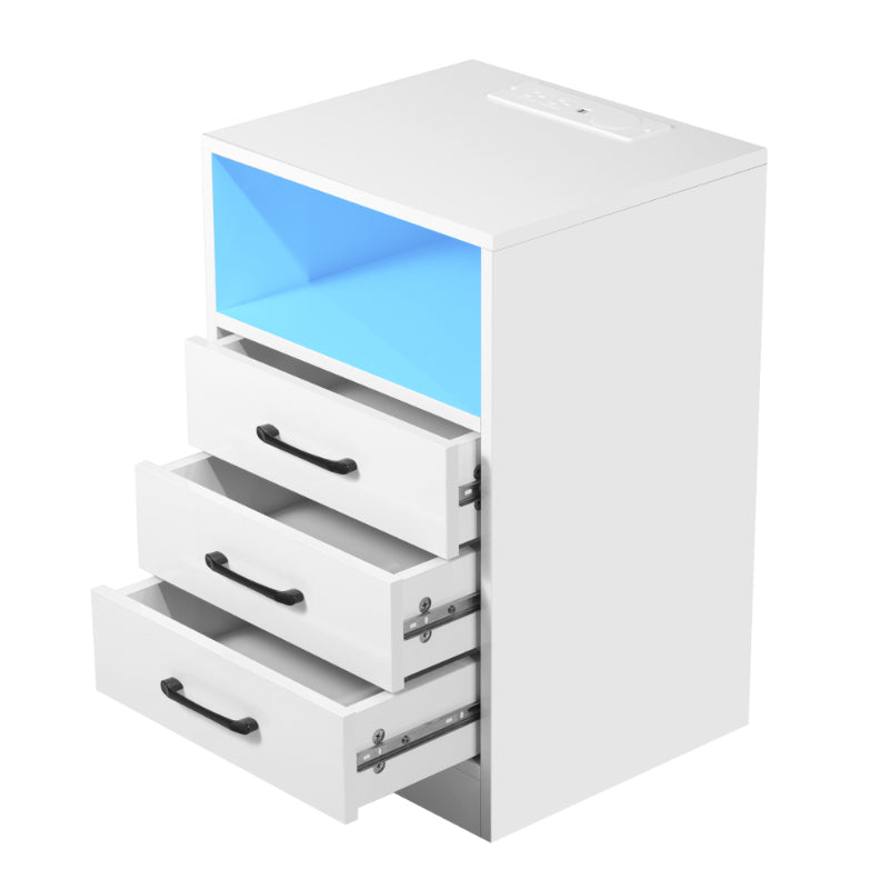 Einar - White Modern 3 Drawer Nightstand with Charging Station