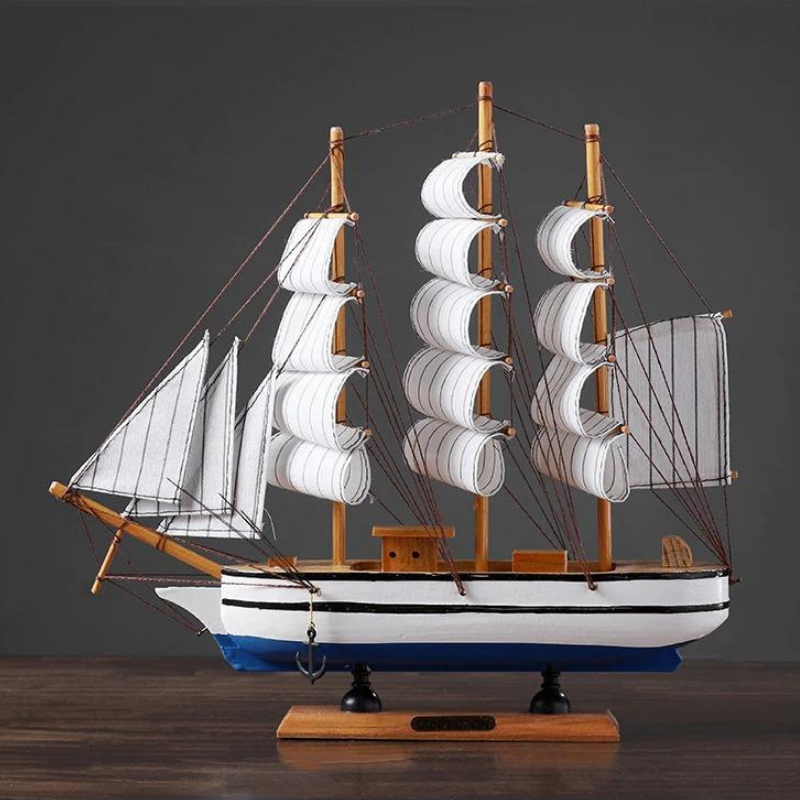 HomeQuill‚Ñ¢ Mediterranean Style Wooden Sailboat Model - Nordic Side - 