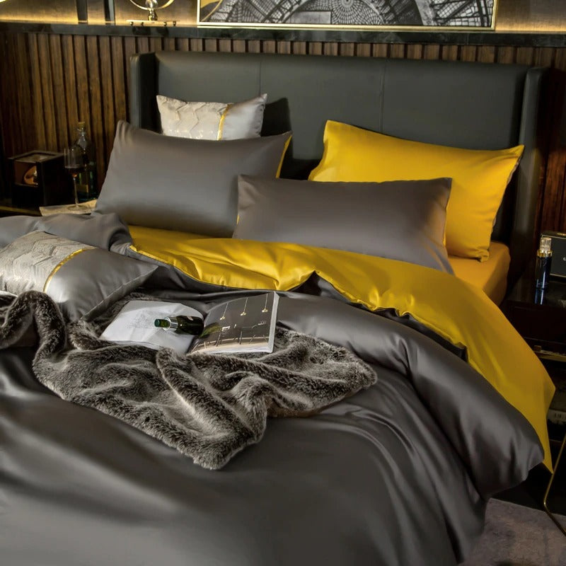 Shemir Grey Gold Reversible Egyptian Cotton Bedding Set