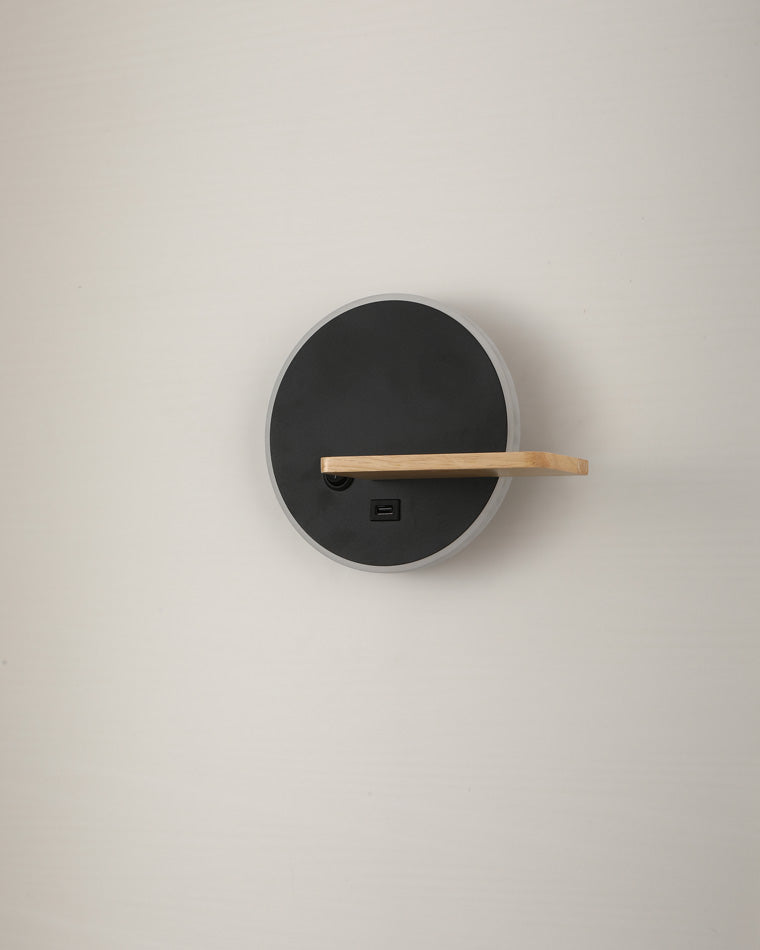 WOMO Round Accent Wall Sconce with Shelf, Switch and USB-WM6084