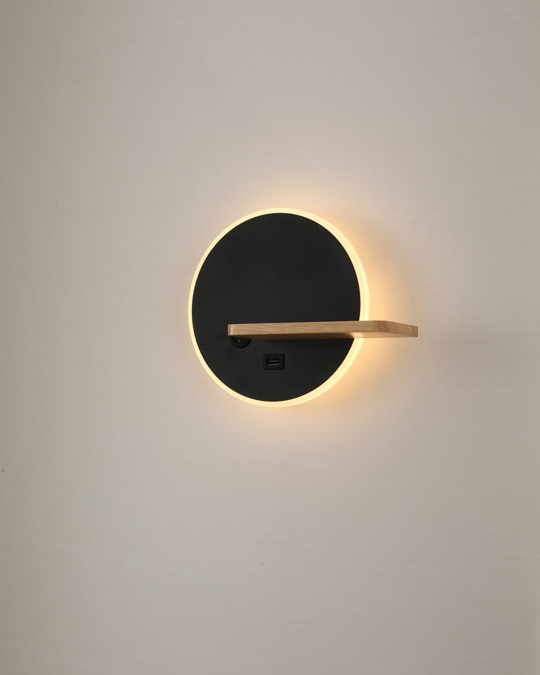 WOMO Round Accent Wall Sconce with Shelf, Switch and USB-WM6084