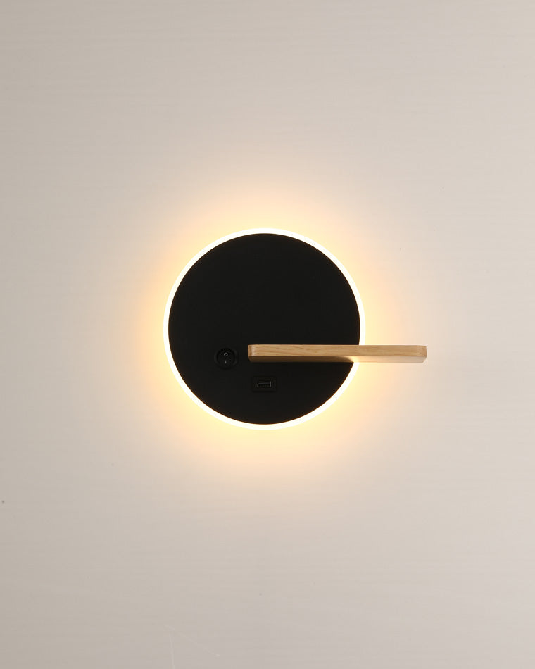 WOMO Round Accent Wall Sconce with Shelf, Switch and USB-WM6084