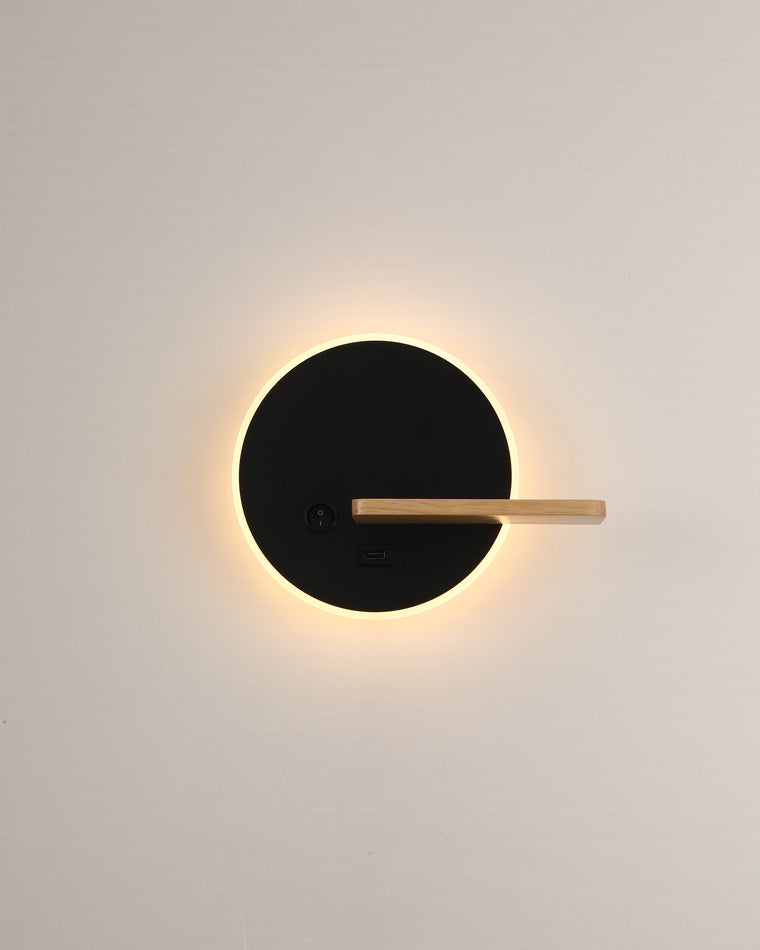 WOMO Round Accent Wall Sconce with Shelf, Switch and USB-WM6084