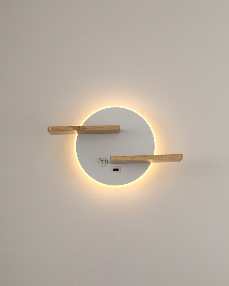 WOMO Round Accent Wall Sconce with Shelf, Switch and USB-WM6084